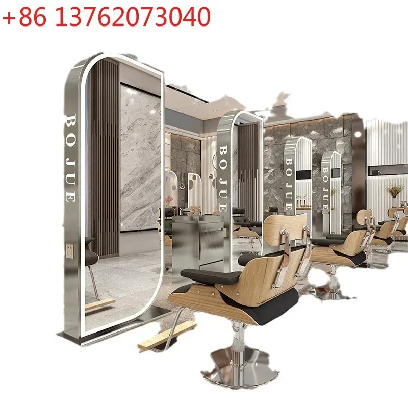 

Internet celebrity barber shop mirror wall hair salon mirror table large round mirror hair salon special light