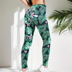 PD300 Green Leaf Plant Print Fashionable Sports Leggings