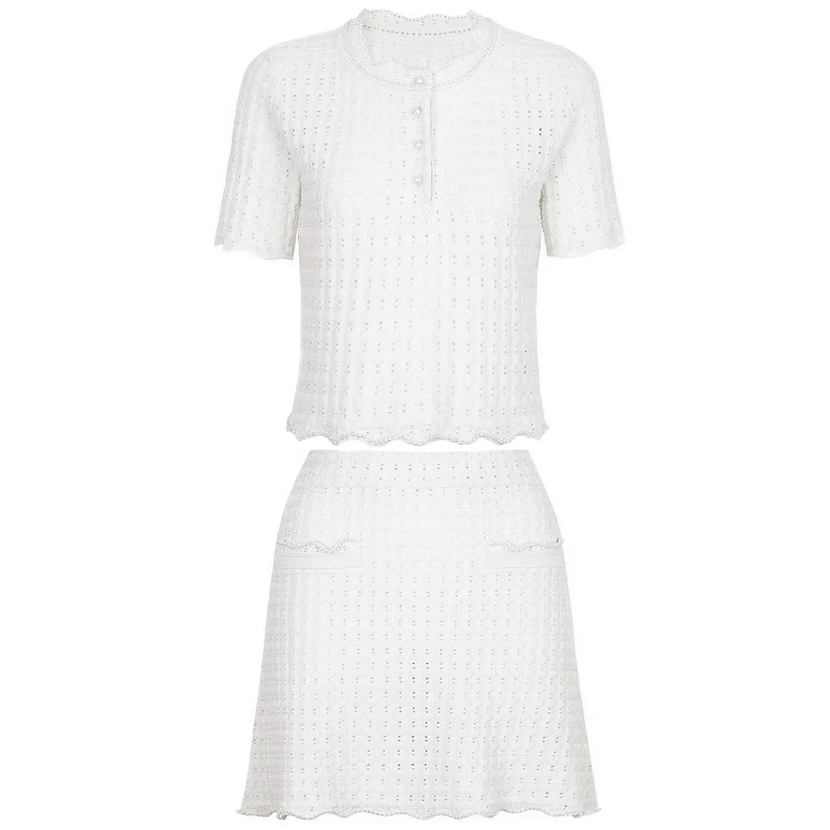 

customized 25122 in stock fashion classic high-quality short sleeved top T-shirt knitted sweater+half skirt set for women