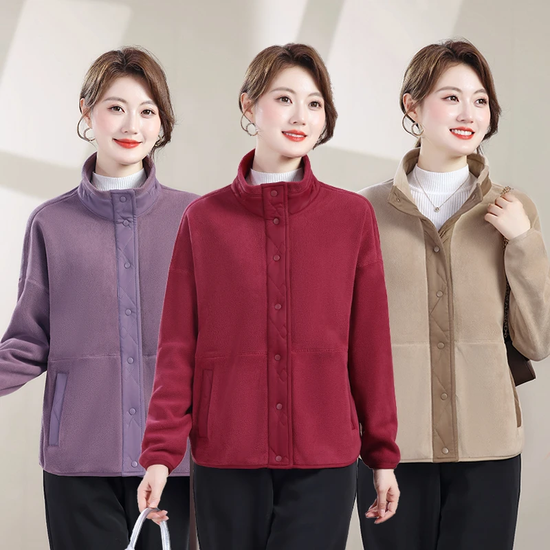 

Warm Thermal Sweatshirt Women's Autumn and winter cardigan Loose Button Velvet Polyester Full Sleeve Casual jacket Top