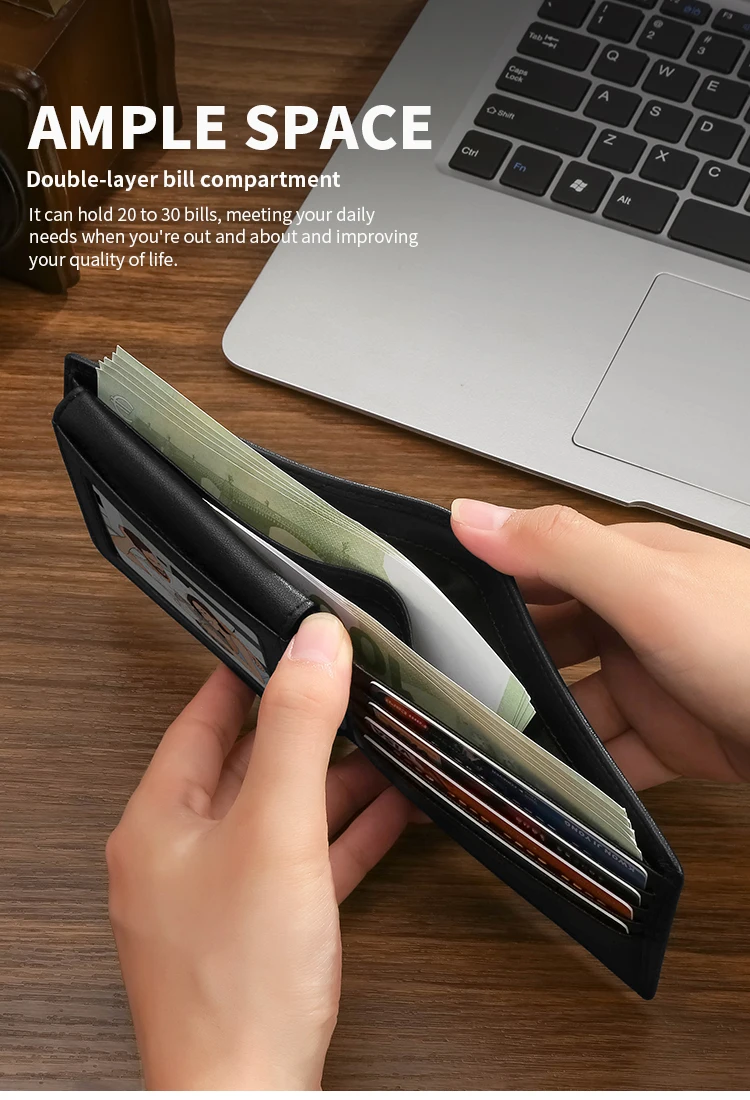 Herren-Geldbörse mit RFID-Schutz aus Echtleder, Große Kapazität, Kartenhalter, Integrierte Ultraflache Brieftasche – Detail 7