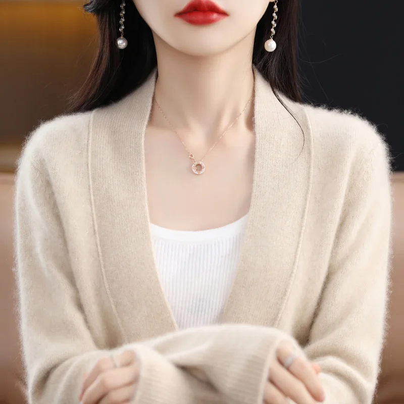 Autumn/Winter 2023 Women\'s Cashmere Sweater V-neck Knitted Jacket Fashion Korean 100% Merino Woolen Garment Top Casual Large