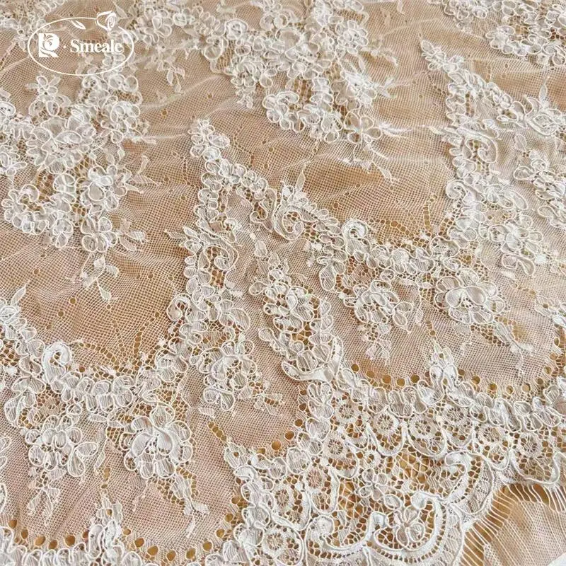 3MX1,5M NEUE Handgefertigte Kordel-Stickerei Wimpernspitzenstoff für Hochzeitskleider, DIY Nähen Weißer Spitzenstoff – Detail 7