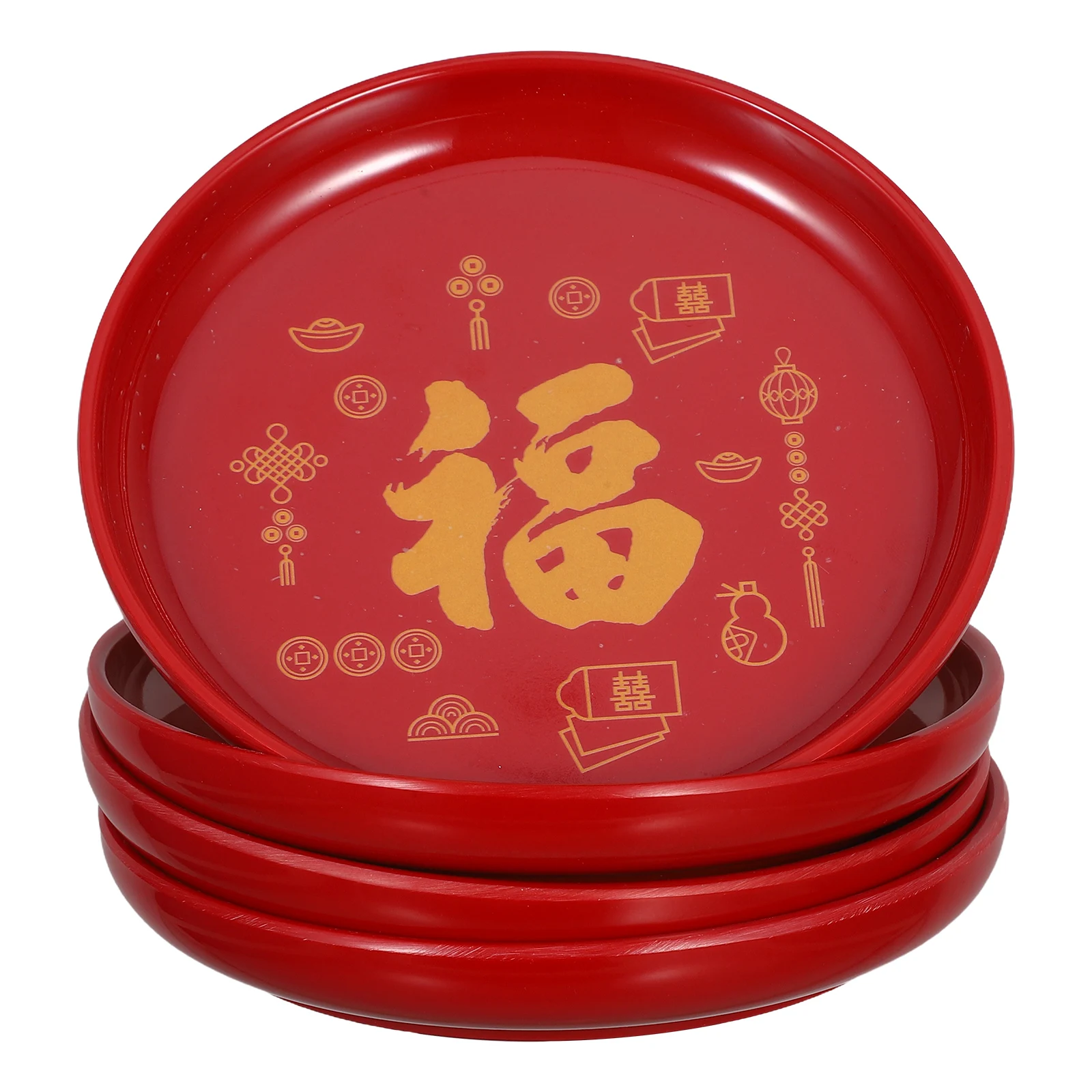 

4pcs Chinese Wedding Snack Plate Red Round Fruit Plate Plastic Snack Plate Chinese Traditional Wedding Decoration Supplies