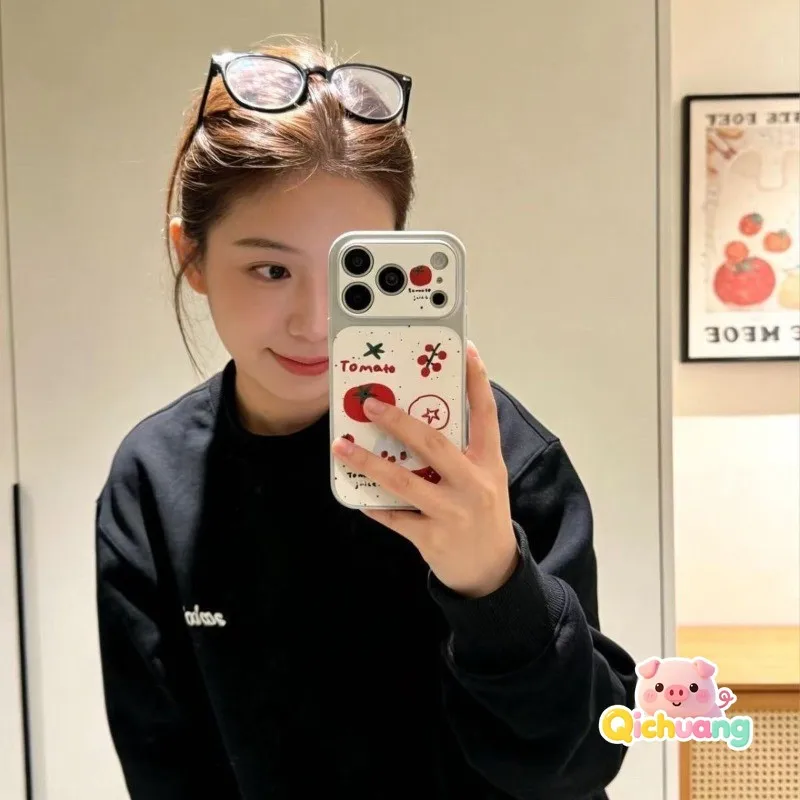 Ins Style Tomato Doodle Leather Case For Samsung Galaxy A57 A56 A55 A54 A53 A52 A52S A51 A50 A50S M40S A30S A73 A72 A71 Cover