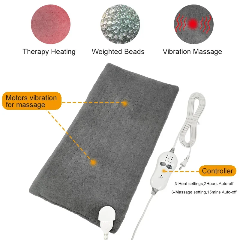 12x24'' Large Size Massage Heating Pad  Lower Back Pain Relief Heat Therapy  Heated 2Ibs Weighted Vibrate Warmer Pads