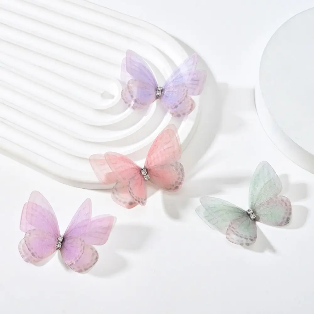 50Pcs 3D Organza Fabric Butterfly Appliques Double-layer Gauze Simulation Mesh Butterfly Patch Handmade Clothes Sewing Patch