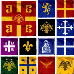 Byzantine Empire Eatern Roman Flag Charalampos Thessaloniki Banner 4X4FT 14th Century Square 120X120CM Fictional and Conjectural