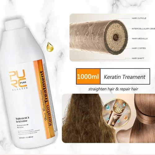 PURC queratina alisadora del cabello tratamiento suavizante para el cuidado del cabello rizado productos de queratina brasileña profesional 1000ml