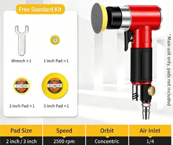 Concentric Air Grinder Sander for Metal Working Polishing Rust Removal with 1 inch 2 inch 3 inch Pads 2500 RPM Lightweight 0.7KG
