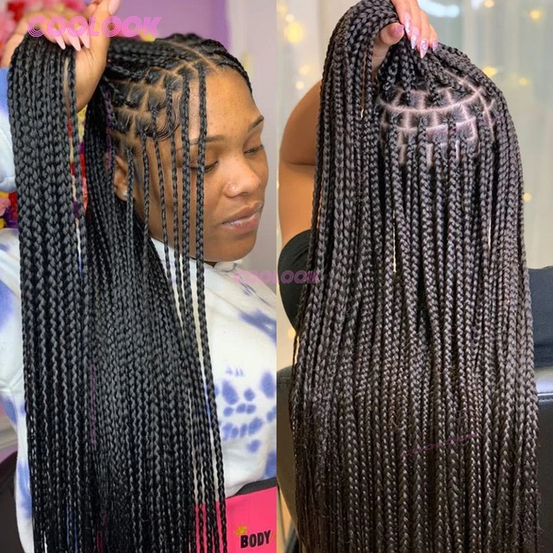 

36 "Коробка с косами, кружевной парик, синтетические полные кружевные плетеные парики для чернокожих женщин, коробчатый парик без узлов, плетеные парики