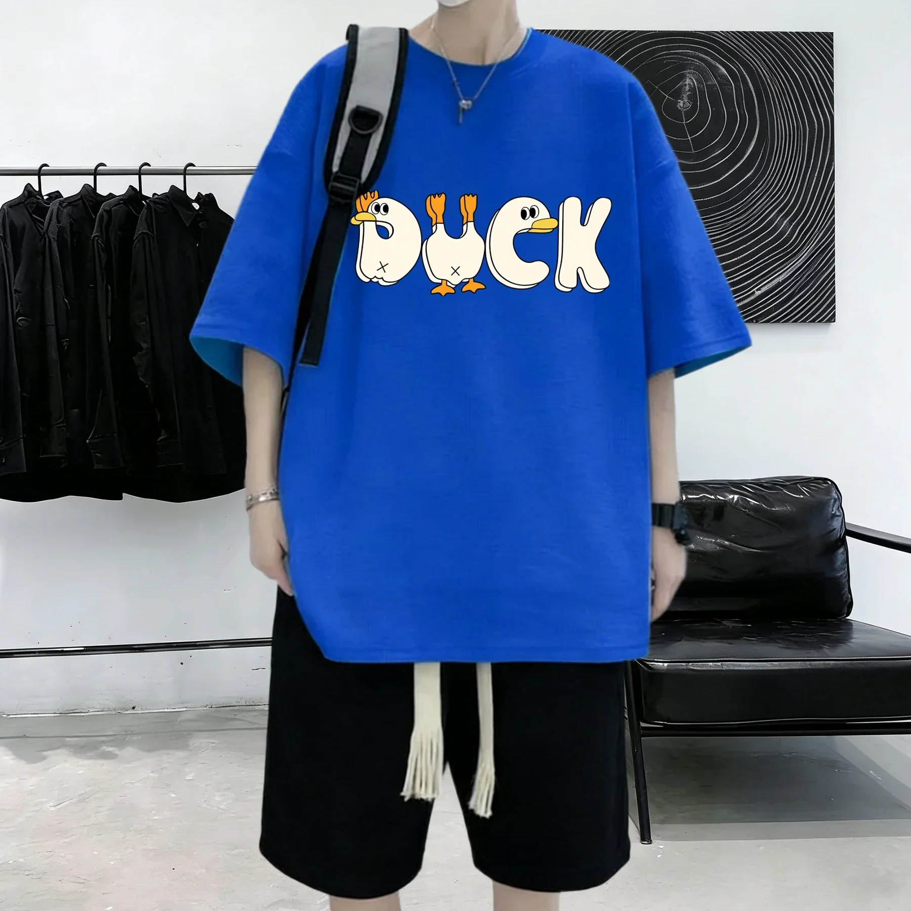 A Simple Pattern In The Shape Of A Duck Design Cotton All-Match Summer Short Sleeve Man Basic Loose T Shirt Youthful Comfy Tops