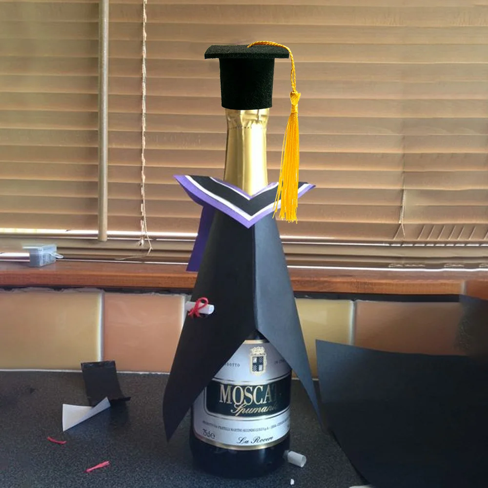 10pcs Mini Graduation Cap Bottle Topper Party Wine Bottle Cover Decor Bachelor Hat with Tassel 2024 Graduation Season Souvenir - view 4