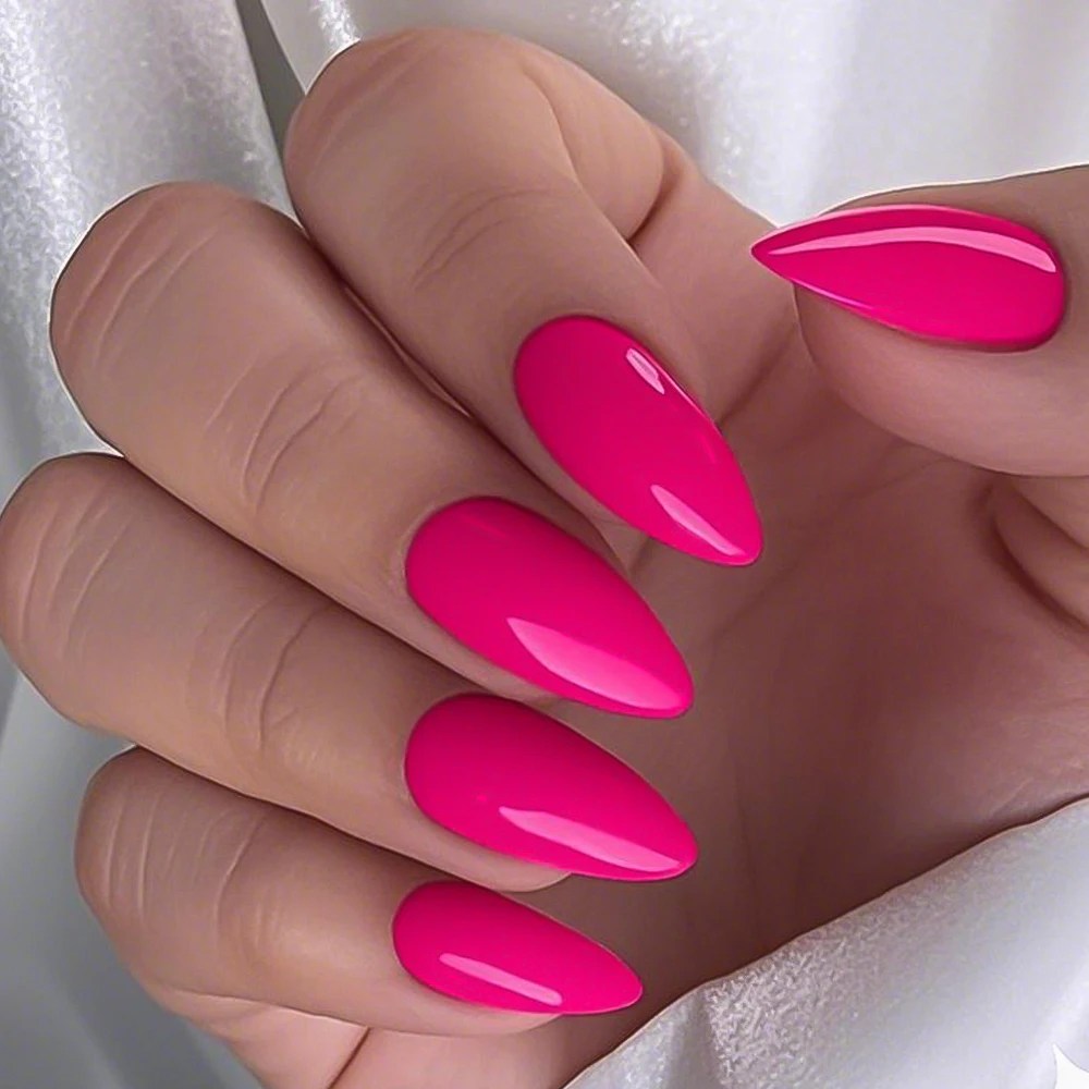 120 pezzi Pitaya colore corto mandorla unghie finte rosa caldo copertura completa stampa sulle unghie punte unghia finta Y2K piccante ragazza manicure fai da te