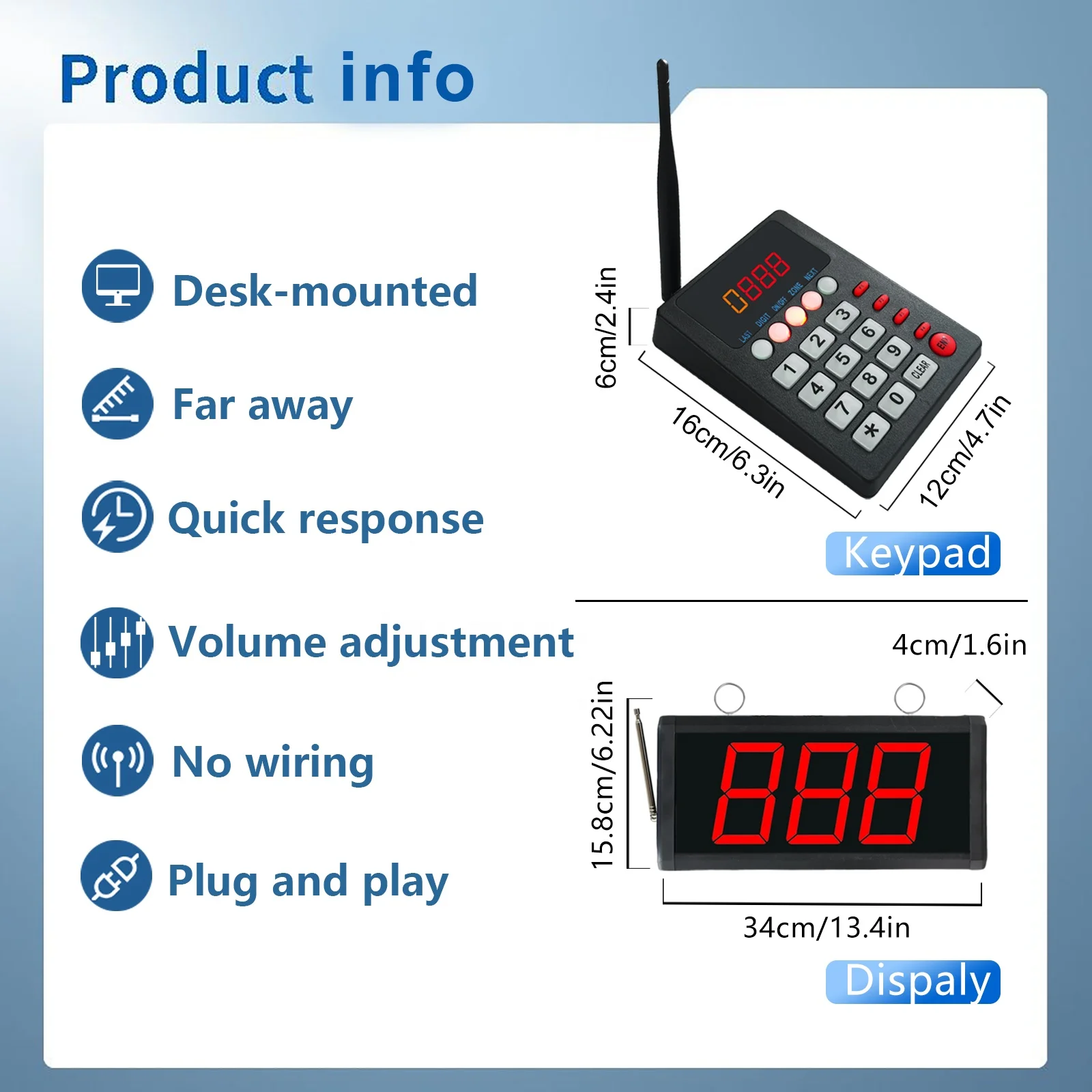 Hot Selling Fast Food Guest Paging Wireless Caller Buzzer Queue Calling Paging System Coaster Pager Machine Screen and Keyboard