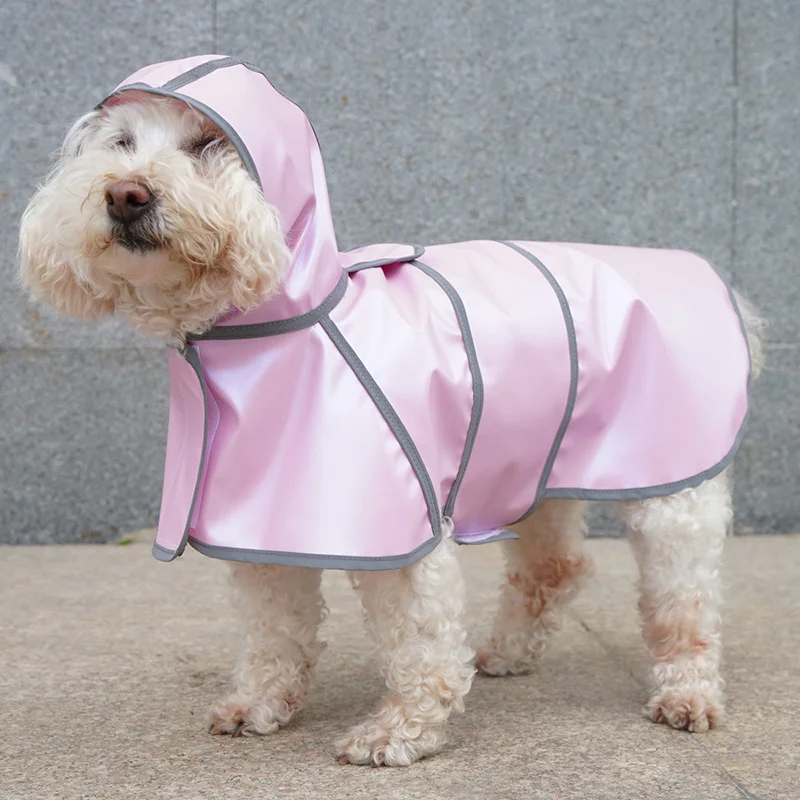 

Reflective Strap Dog Raincoat Hooded Slicker Poncho for Small Medium Large Dogs PU Waterproof Raincoat Pink Outdoor