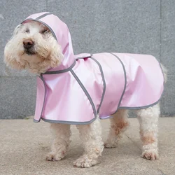 Reflective Strap Dog Raincoat Hooded Slicker Poncho for Small Medium Large Dogs PU Waterproof Raincoat Pink Outdoor