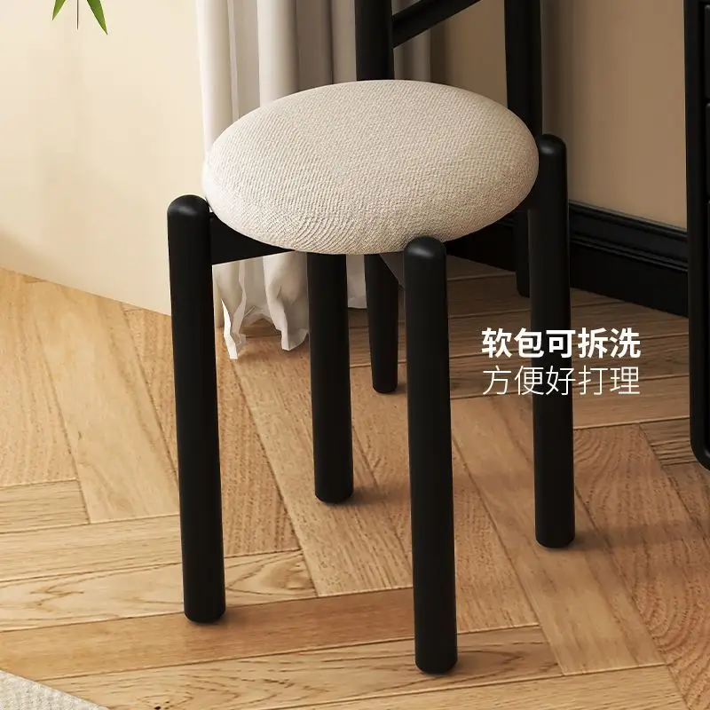 

Solid Rubberwood Stool with Upholstered Seat | Versatile Round Makeup, Dining & Living Room Stool, Stackable for Easy Storage