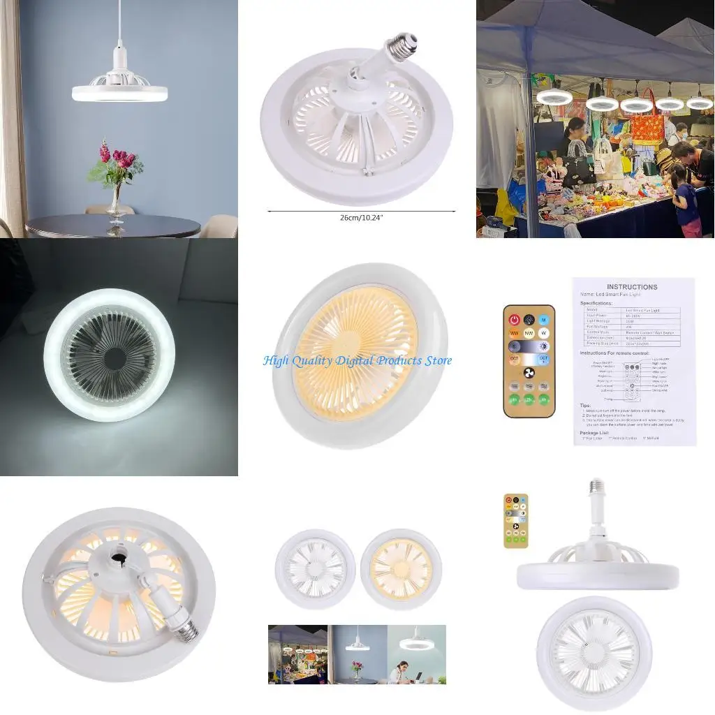 

U2JE Intelligent Ceiling Fan Electric Fan with Remote Control 360 Degree Rotations Extended E27 Light for Room Nursery Office