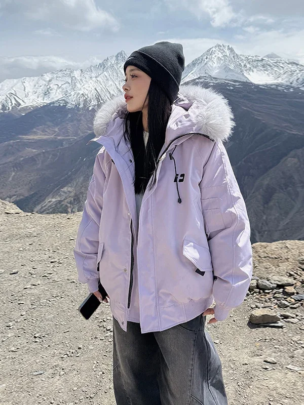 

Женская зимняя парка Thiened с большим меховым воротником в Корейском стиле, свободная посадка на молнии, длинная длина