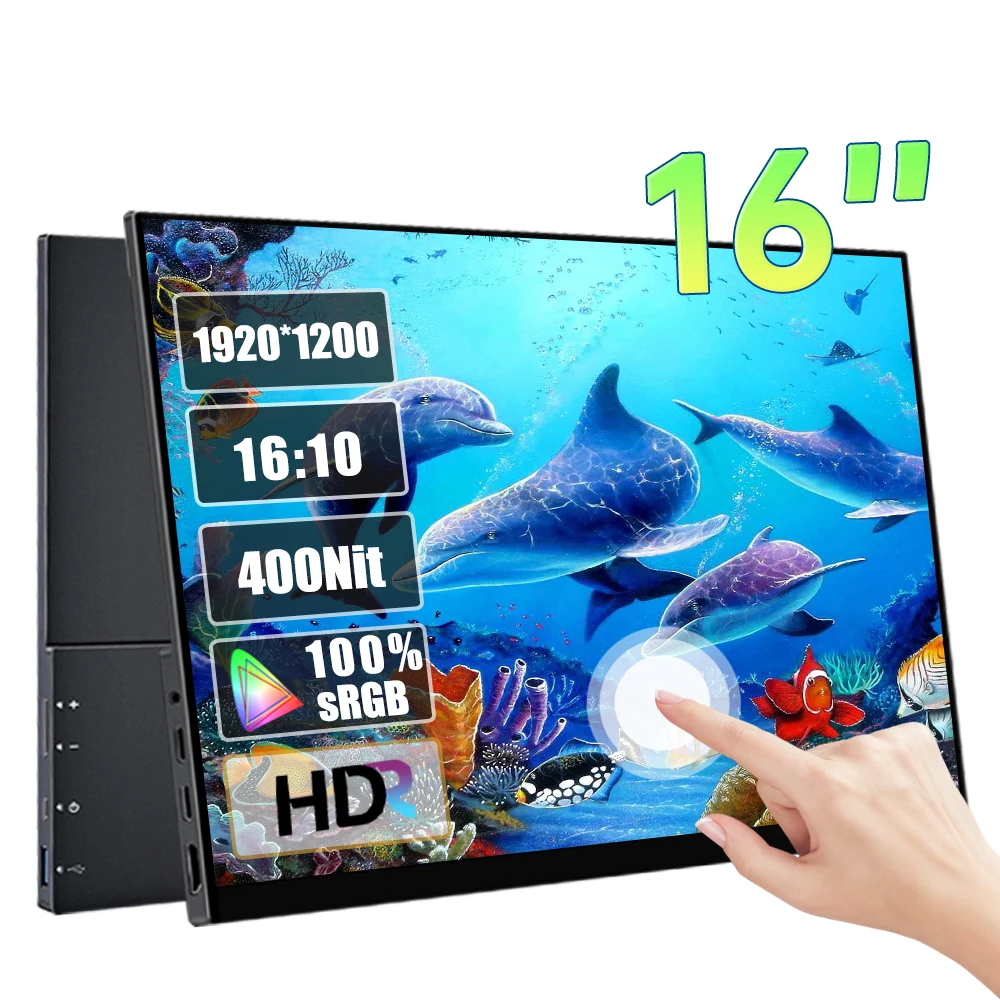 

14/16 Inch 1200p Touch Screen Portable Monitor 1920*1200P 16:10 100%sRGB USB-C Gaming Display For PC Phone Laptop XBOX PS4 PS5