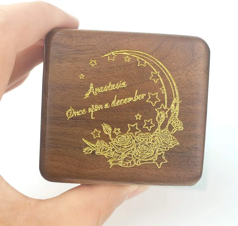 SOFTALK Anastasia-Once Upon a December Mini Photo Customizable Walnut wood Music Box Birthday, Christmas, Valentine's Day Gifts