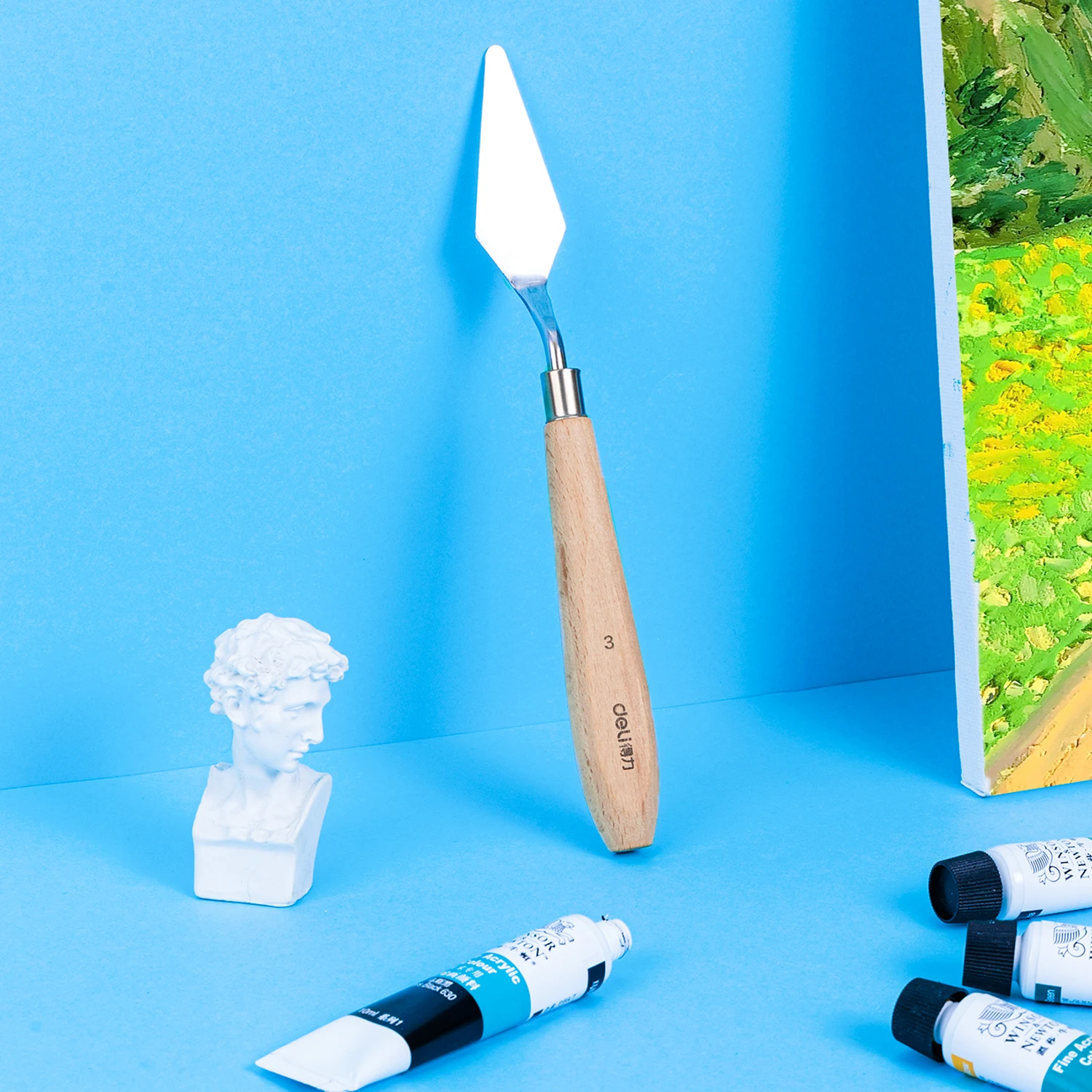 Deli 73902-3 Paint Knife Art Scraper No.3 Flat Head Gouache Oil Painting Knife Stainless Steel Cutter Head 500pcs Per Carton Set