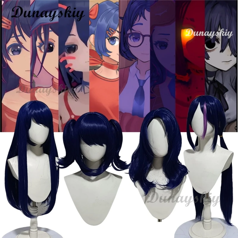Juego Miside Mita Cosplay peluca sintética larga 68cm azul púrpura doble cola de caballo peluca resistente al calor fibra fiesta Anime pelucas