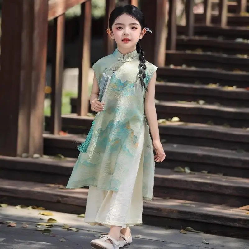 Girls' Ancient Hanfu Qipao Dress Summer 2026 New Children's New Chinese Improved Cheongsam Skirt Girls' Printed Qipao DressLJ299