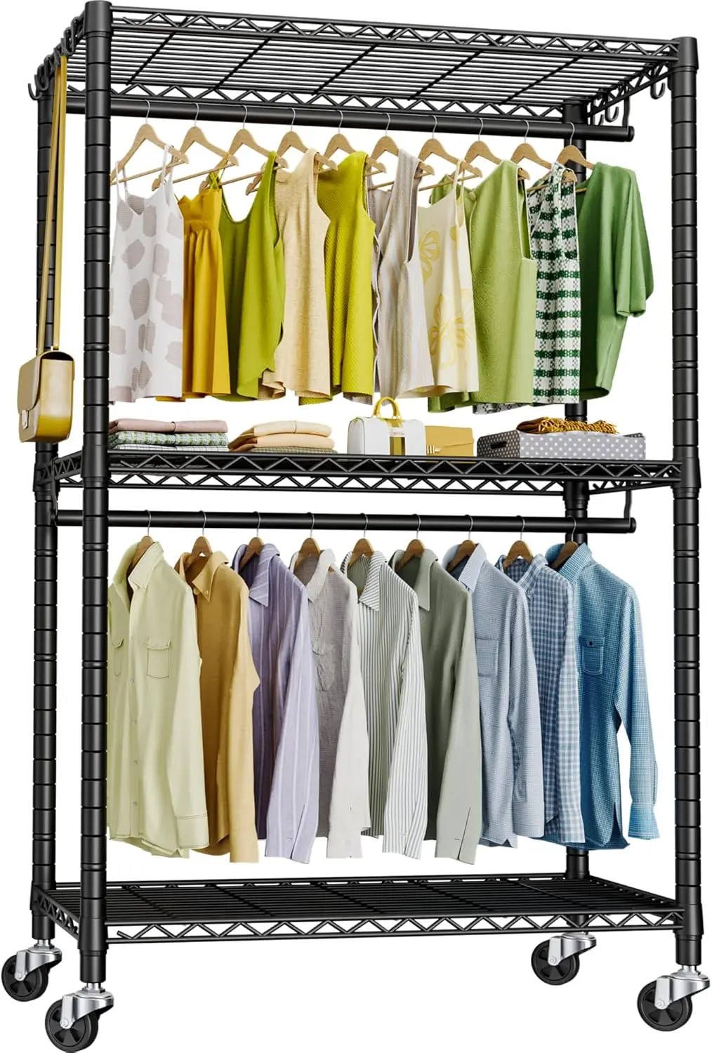 

Portable Rolling Clothes Rack with Wheels, Heavy Duty Garment Organizer 39.4''W x 78.5''H, Max Load 464 LBS