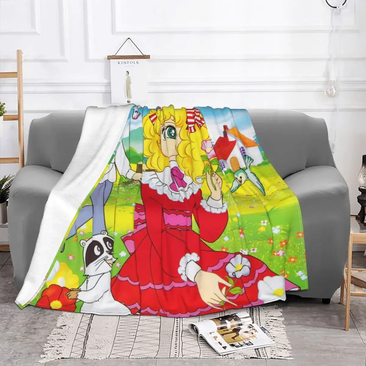 Candy Candy Cartoons Flannel Throw Blanket Cute Anime Blanket for Bed Office Warm Bedding Throws