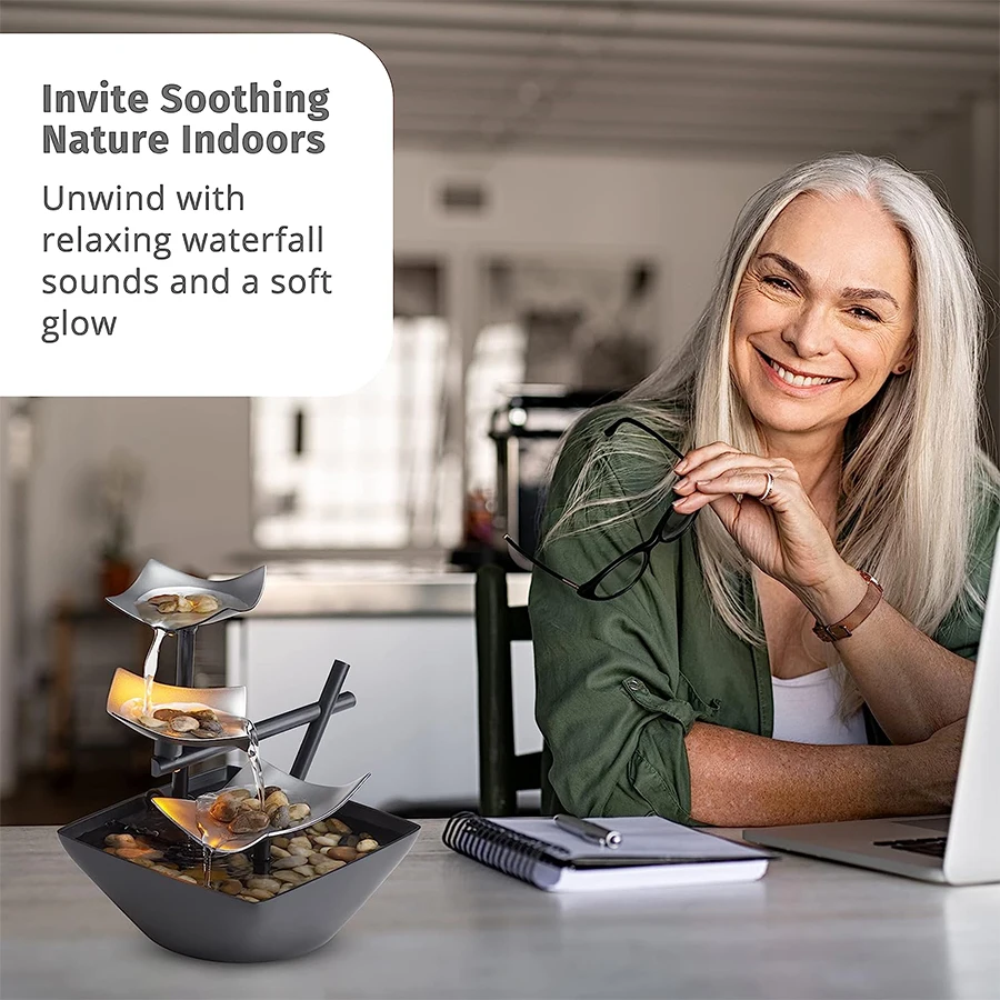 نافورة مكتب ميني زين - شلال LED لمكتب المكتب وديكور فنغ شوي والاسترخاء للتأمل #5