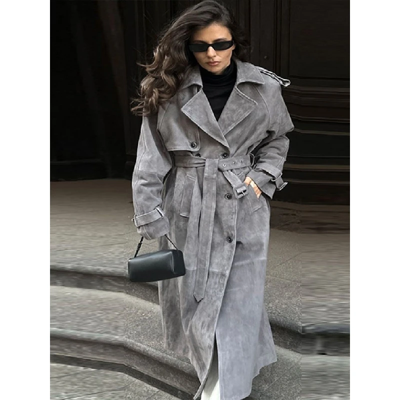 

Осенне-зимнее женское пальто с отложным воротником, двубортное, трансграничное, модное, облегающее, длинное, све, чистый цвет