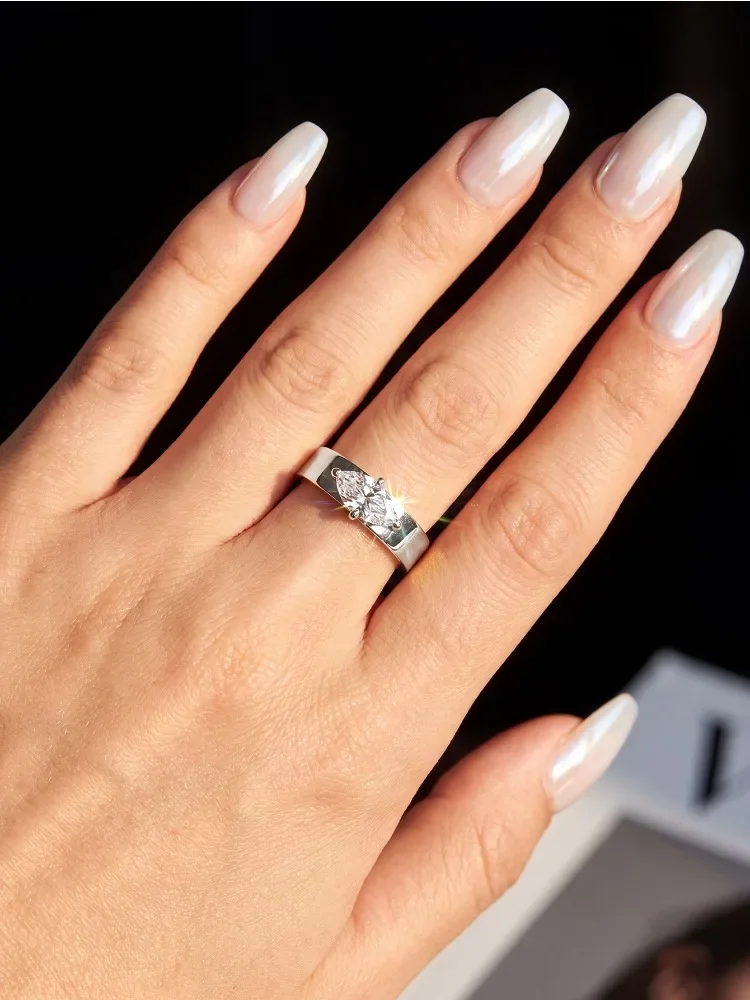Vintage eleganter 1CT Moissanit-Diamant-Marquise-Ring für Damen, 925er Sterlingsilber, Party, luxuriöser, hochwertiger edler Schmuck – Detail 3