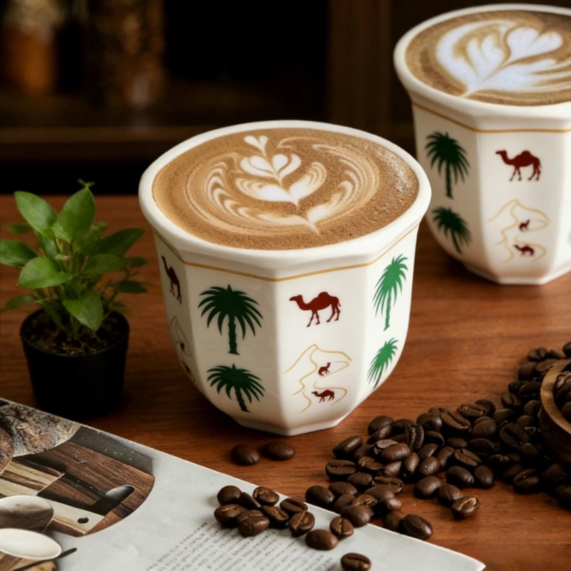 New Retro Desert Camel Ceramic Espresso Cups Single Hand Grip Mugs Creative Home Office Household Coffee Cups Gift for Souvenir