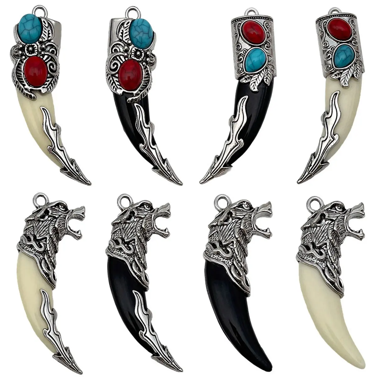 

10Pcs Black White Brave Imitation Wolf Tooth Resin Turquoise Pendants Jewelry DIY Charms