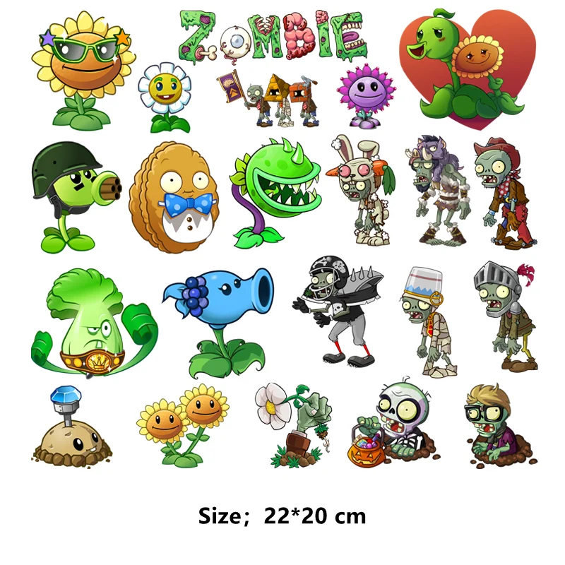 Cartoon Plants Vs Zombie Game Clothing patches DIY children printing for clothes iron on transfer stripes appliques