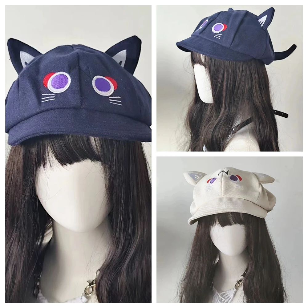 Black/Beige Women Game Impact Wanderer Cosplay Hero Beret Girls Anime Cute Cat Ear Octagonal Hats Girls Caps Birthday Gifts