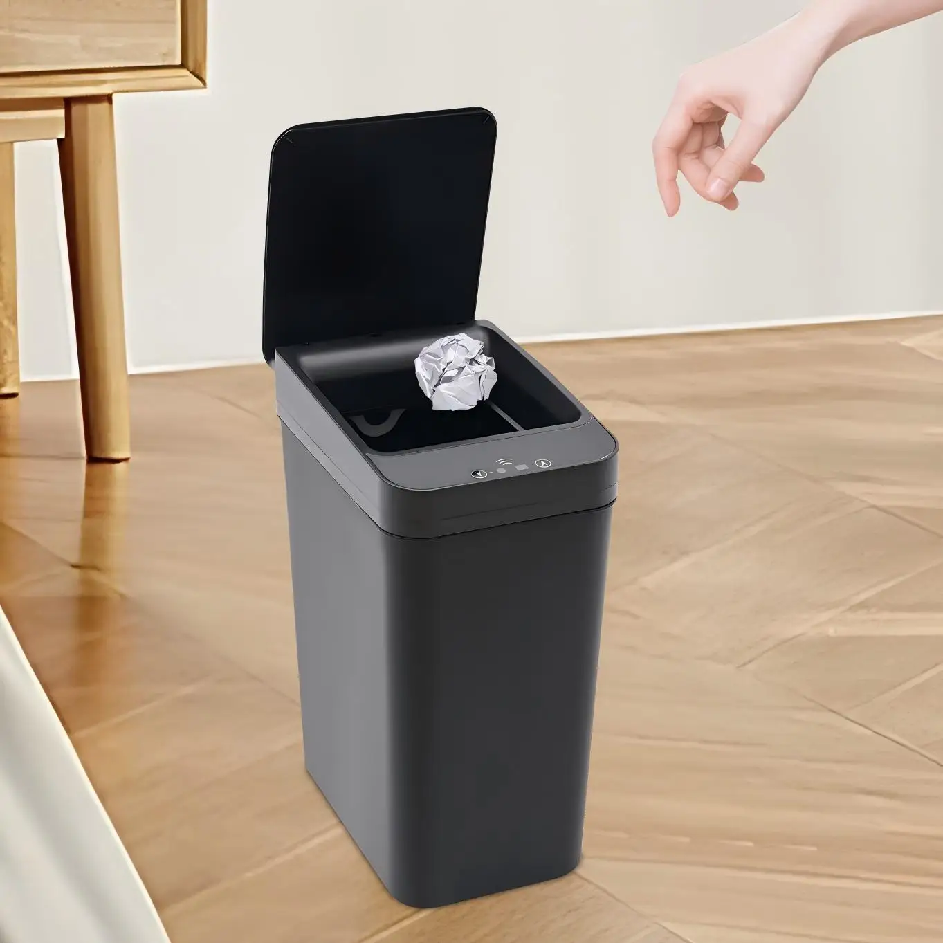 Image of Smart Sensor Mülleimer, 9 l, automatisch, berührungslos und Handwellenöffnung, Küchen- und Badezimmerbehälter mit IPX3 wasserdicht, Schwarz/Weiß/Grau
