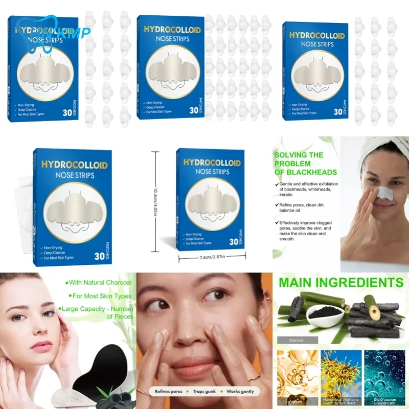 Patchs hydrocolloïdes pour le nez, 30 pièces, élimination des points noirs, nettoyage en profondeur des pores, bandes pour le visage, le nez et les Pores