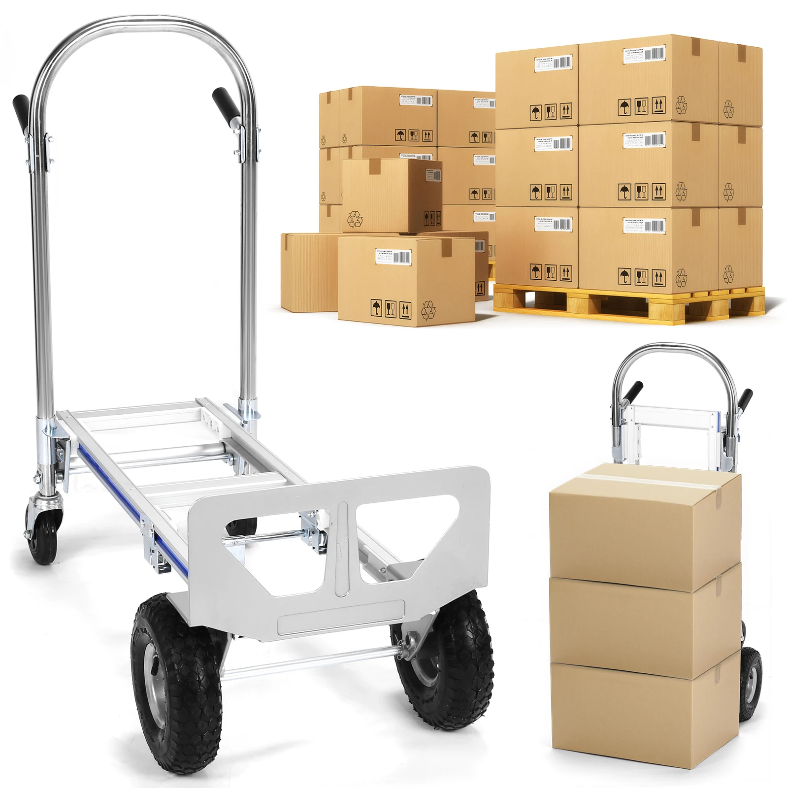 

2 in 1 Utility Dolly Cart Converts with Wheels Aluminum Folding Hand Truck 800LBS Capacity for Construction Warehouse Factories