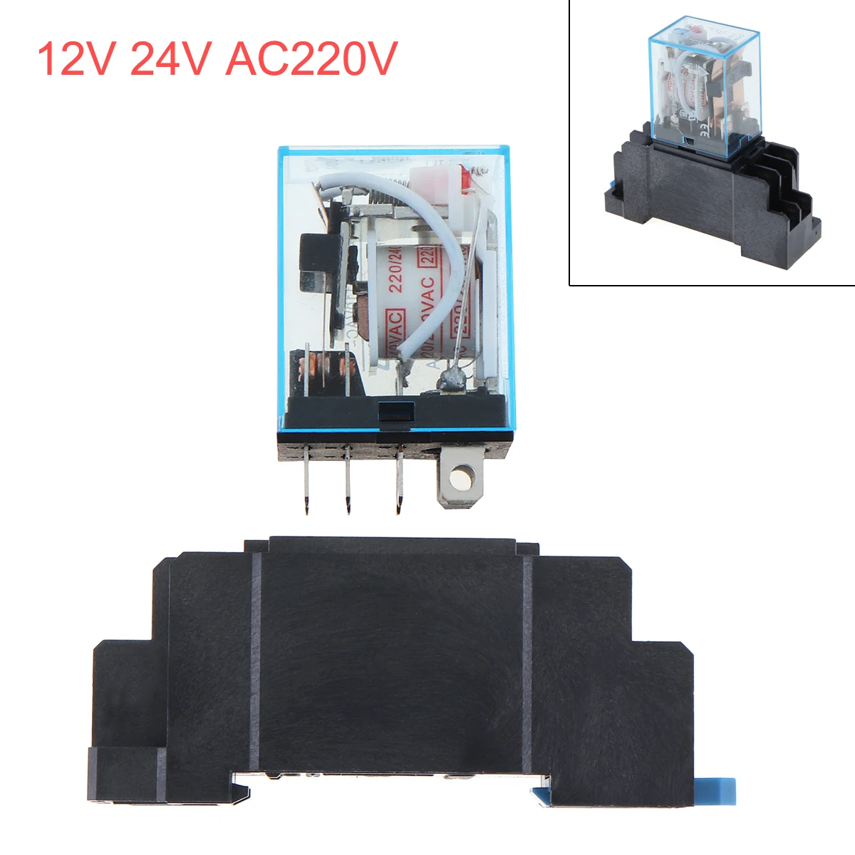 

1Set AC 220V 10A Coil Power Car Relays DPDT LY2NJ LY2N-J 8 Pins With Socket Base Relay and socket base for Car Truck Boat