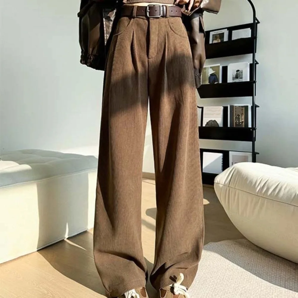 

Simple Baggy Korean Long Pants Casual High Waist Wide Leg Trousers Loose Straight Leg Coffee Suit Pants Girls