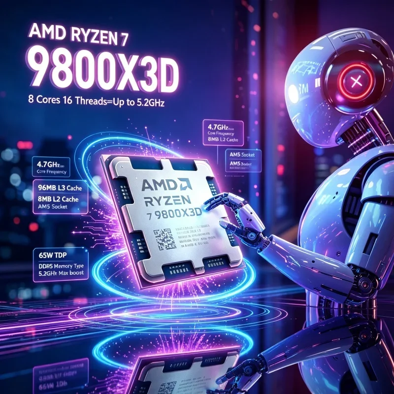 AMD Ryzen 7 9800X3D Gaming Processor 5.2GHz Max Boost 96MB Game Cache 8 Core 16 Thread AM5 DDR5 4nm Desktop CPU 120W