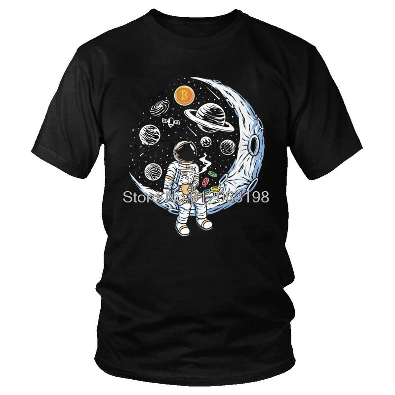 Crypto Bitcoin BTC To The Moon T Shirt Men  Cotton T-shirt Streetwear Tshirt Short Sleeve Astronaut Cryptocurrency Tees Tops