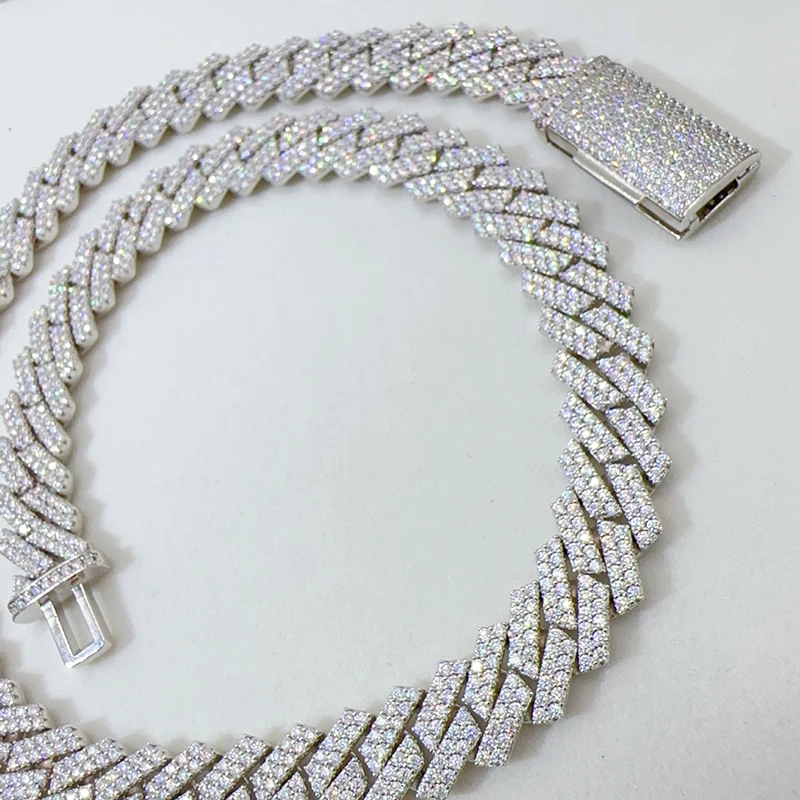 Hiphop 13mm D Color Moissanite Cuban Bracelet Necklace for Men Fine Jewelry White Gold Plated Maimi Chain Bracelets Bangle Gift