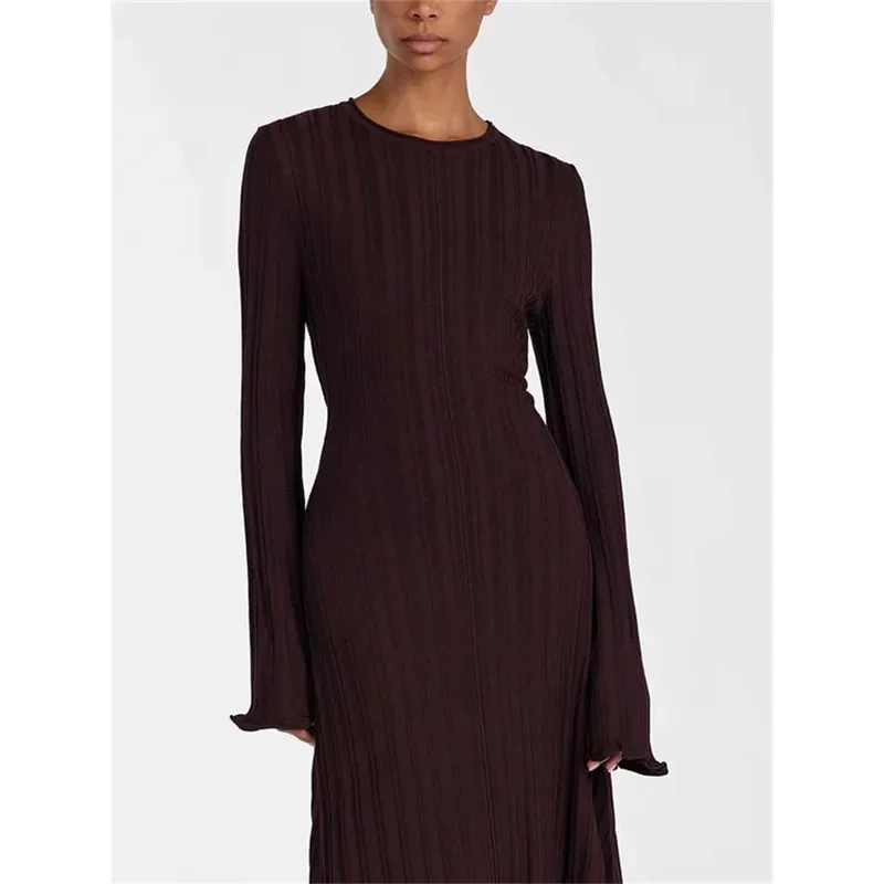 JINIA Knitwear Fashion Loose Maxi Dress Women Lace-Up High Waist Ribbed Long Sleeve Party Dress Female Knit Bandage Long Dress