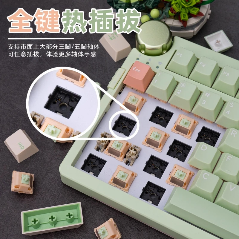 

NEW Abm098 Mechanical Keyboard Custom Green Tri-mode Wireless Bluetooth 2.4G Hot-swap RGB GasketVIA Ergonomics Teclado Gamers