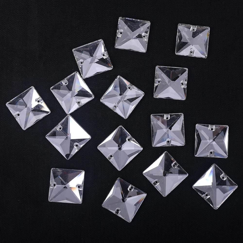 Vc Wholesale K9 10PCS Crystal AB Hand Sewn Flat Double Hole Square Shaped Glass Rhinestones for Clothing Leisure Decoration