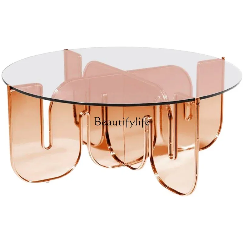 FG52Acrylic Tea Table Tempered Glass Small Apartment High-Grade round Color Tea Table